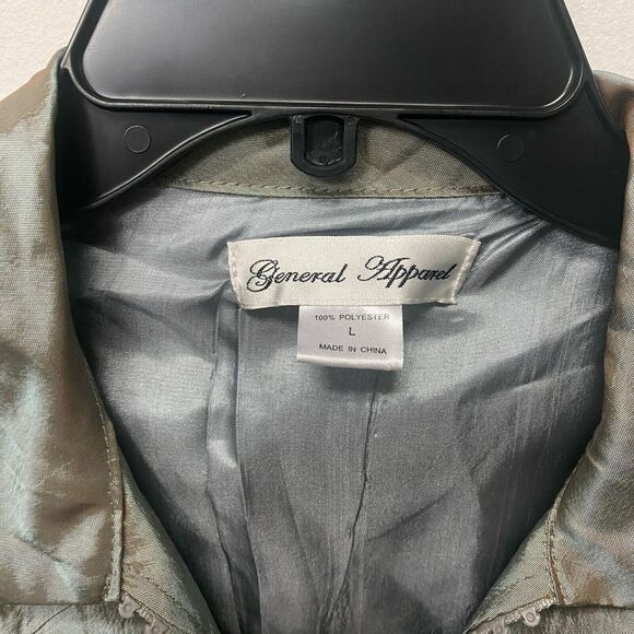 General Apparel Sz Large Green Bling Zip Jacket Top Crinkle Texture Evening - Picture 9 of 9